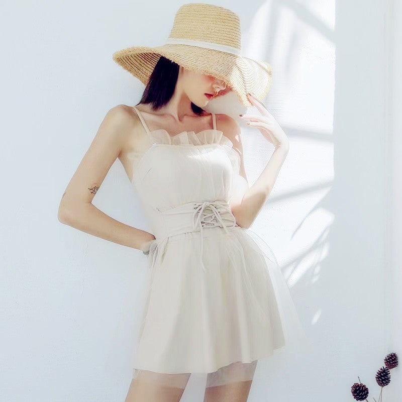 Fairy Style Swimsuit Women''s Summer Siamese Flat Angle Conservative Slim Belly Covering Korean Sexy Pure Desire Lace Hot Spring Swimsuit Women - Image 2