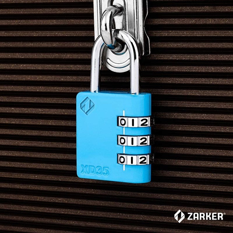 Zarker Xd35 قفل مركب مكون من 3 أرقام للمدرسة وصالة الألعاب الرياضية وقفل خزانة سياج وصندوق أدوات للتخزين في الهواء الطلق (عبوة واحدة باللون الأزرق) - Image 3