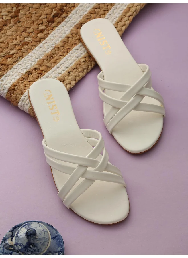 GNIST GNIST Cross Strap Open Toe Flat Sandals