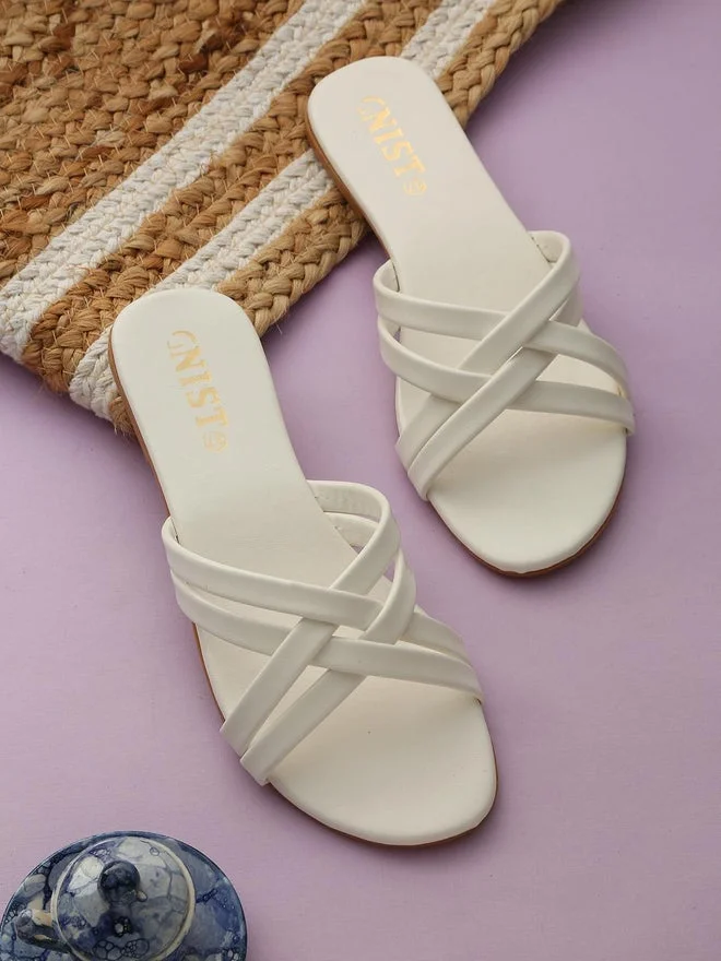 GNIST GNIST Cross Strap Open Toe Flat Sandals