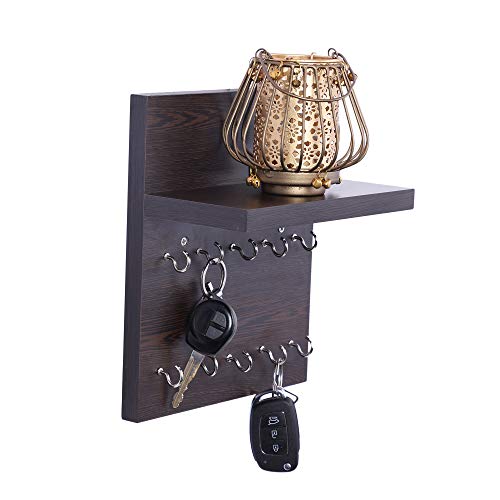 Redwud Kaya Stylish Multipurpose Wooden Key Holder for Home, Office | Hooks for Wall | Home Decor Itmes | Key Holder with Shelf for Living Room (Wenge) - Image 1