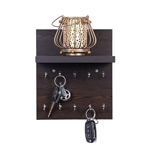 Redwud Kaya Stylish Multipurpose Wooden Key Holder for Home, Office | Hooks for Wall | Home Decor Itmes | Key Holder with Shelf for Living Room (Wenge) - Image 2