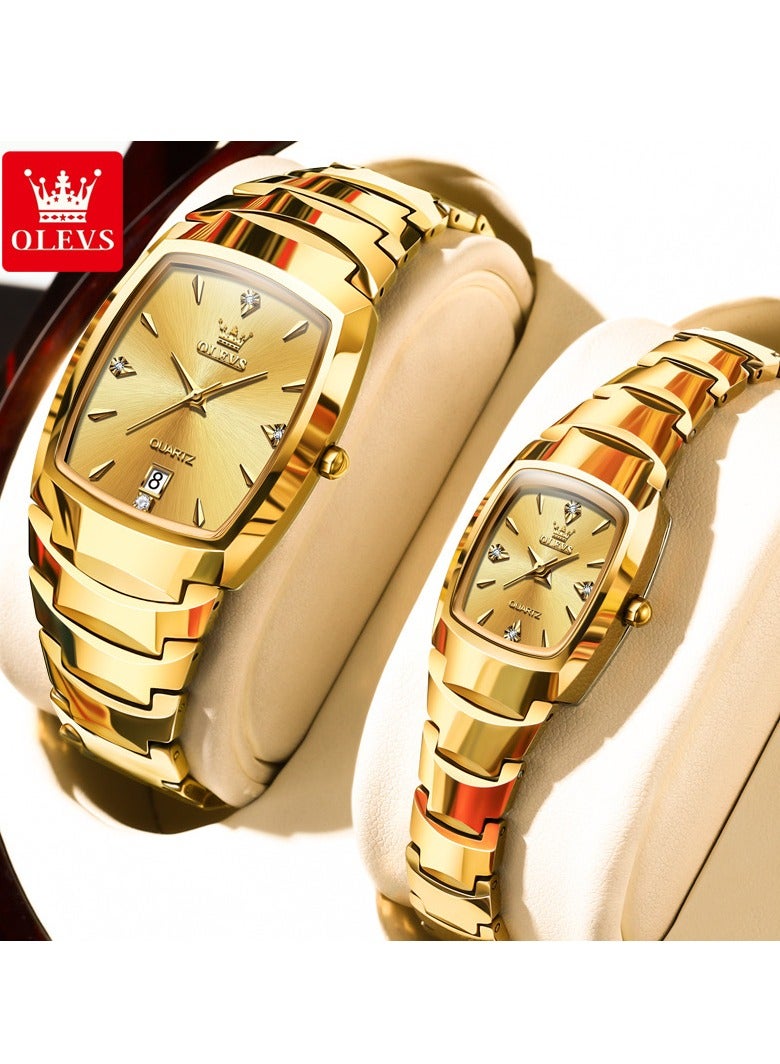 OLEVS Pair Men Women Watches Set Analog Date Diamond Stainless Steel Waterproof Luminous Watch 7006 - Image 1