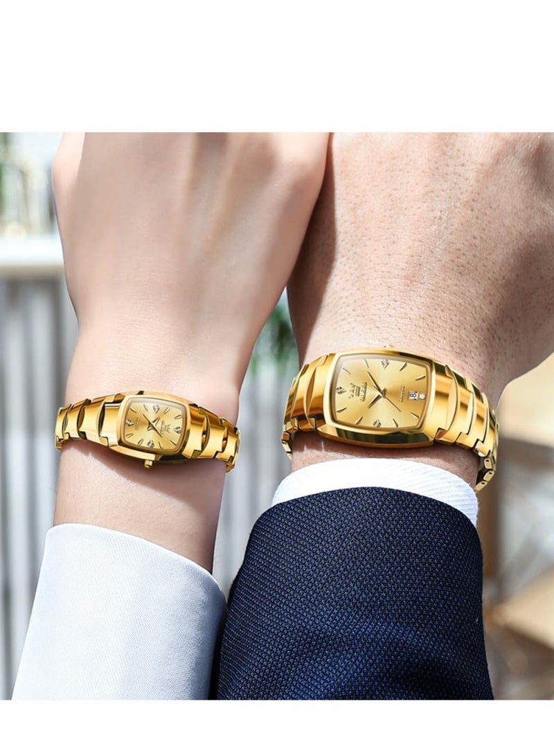OLEVS Pair Men Women Watches Set Analog Date Diamond Stainless Steel Waterproof Luminous Watch 7006 - Image 3