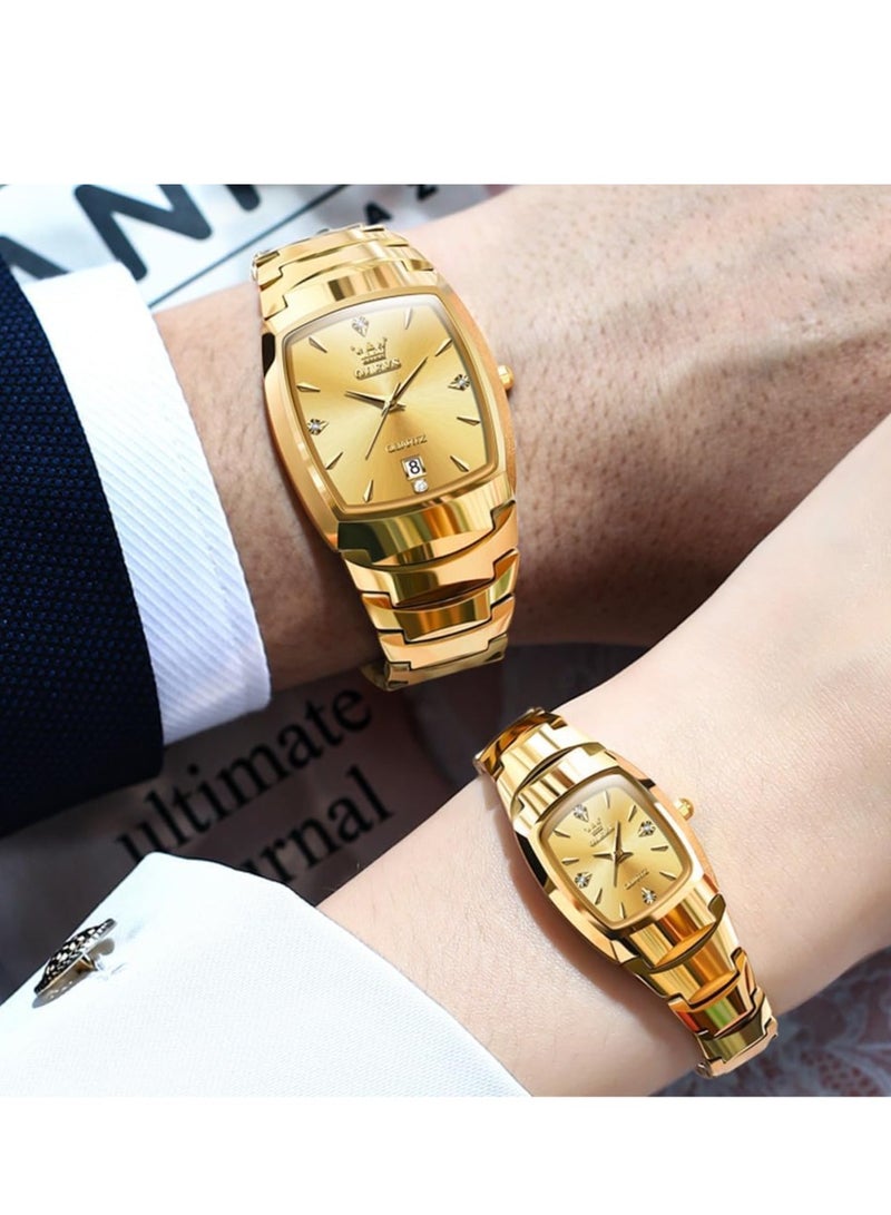 OLEVS Pair Men Women Watches Set Analog Date Diamond Stainless Steel Waterproof Luminous Watch 7006 - Image 4