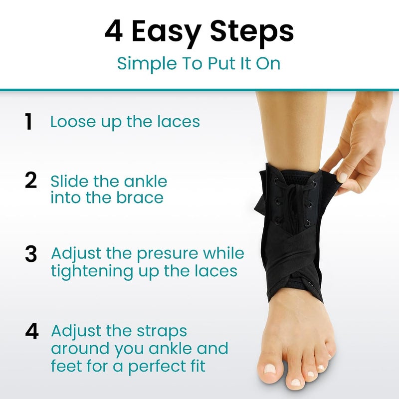 Vive Lace Up Ankle Brace  Men Women Foot Support Stabilizer Compression Sleeve  Sprained Adjustable Leg Splint  Sprain Rolled Immobilizer Wrap Guard for Running Volleyball Basketball Soccer S - Image 2