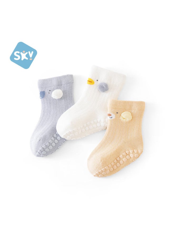 Shubeiyi 3-pack Baby Socks For Boys And Girls, Breathable Mesh Floor Socks, Non-slip Socks For Walking Practice, Blue White Yellow, 0-1 Year Old