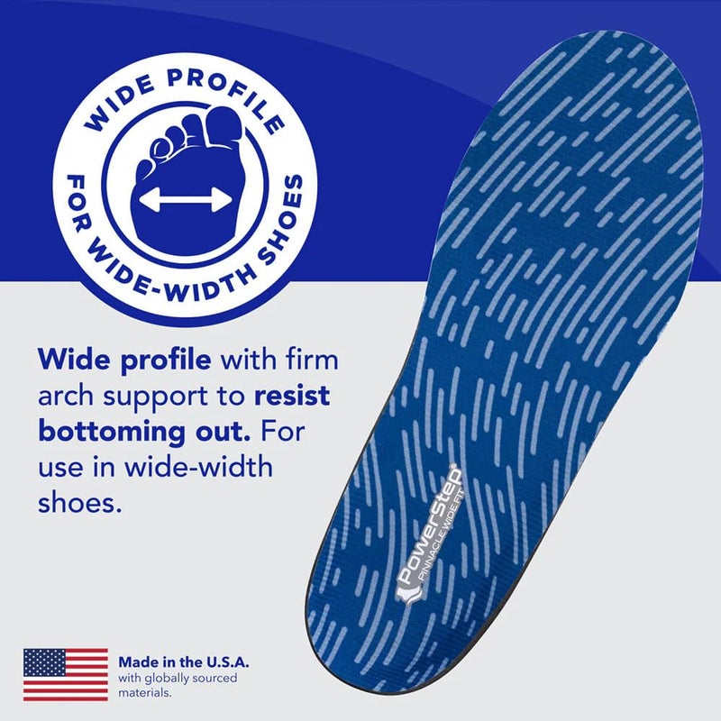 Powerstep نعل طبي PowerStep واسع، دعم قوس القدم للقدم العريضة، تخفيف التهاب اللفافة الأخمصية، انحراف خفيف، نعل طبي يدعم ألم الكاحل والركبة، صنع في الولايات المتحدة الأمريكية (للرجال 9-9.5 / للنساء 11-11.5) - Image 4