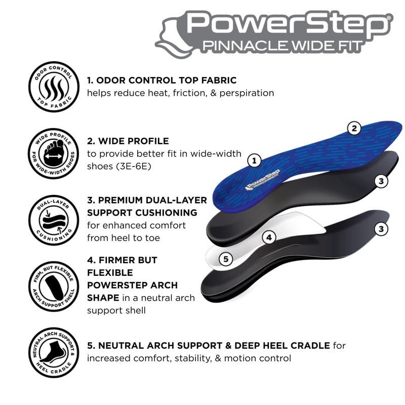 Powerstep نعل طبي PowerStep واسع، دعم قوس القدم للقدم العريضة، تخفيف التهاب اللفافة الأخمصية، انحراف خفيف، نعل طبي يدعم ألم الكاحل والركبة، صنع في الولايات المتحدة الأمريكية (للرجال 9-9.5 / للنساء 11-11.5) - Image 3