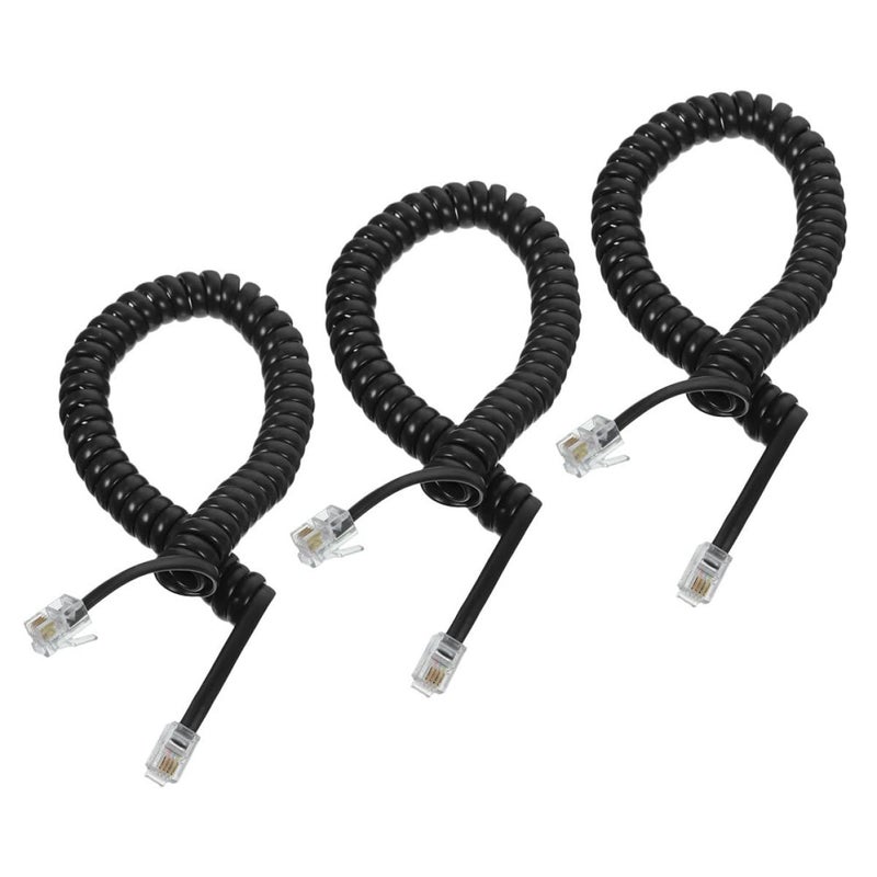 Coiled Telephone Receiver Cord Black 3 Pack for Landline Phones Office Home Short Cable - Image 2