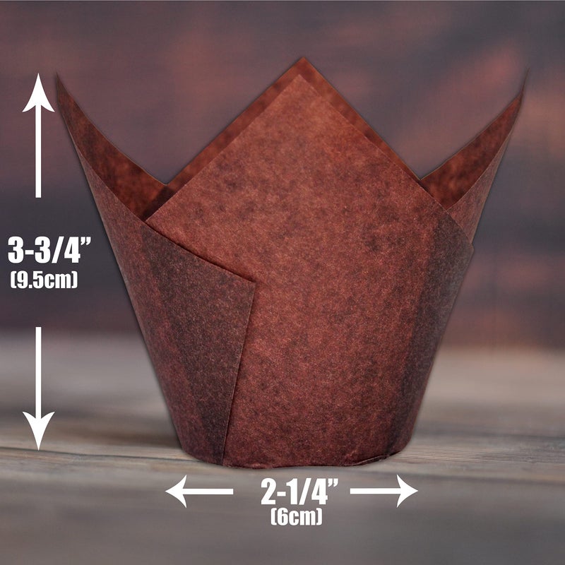 MyBakning (JUMBO EXTRA LARGE size) Natural+Brown+White Tulip Baking Cups 2-1/4"(Base diameter) x 3-3/4"(Wall height) Greaseproof paper baking cupcake Muffin liners, Case of 130 pcs - Image 2