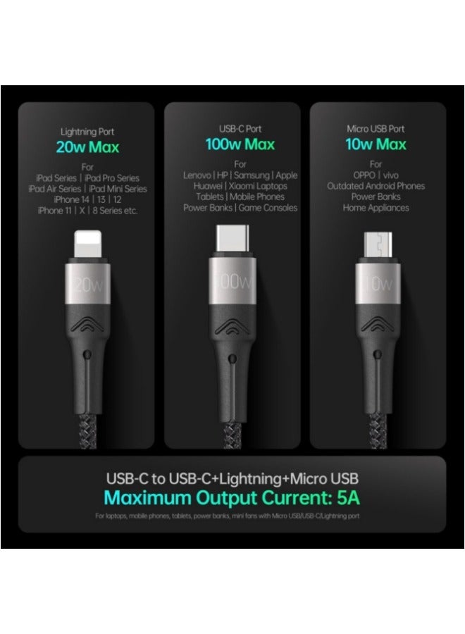 A4 USB-C to USB-C + Lightning + Micro USB 3-in-1 Data Cable - Image 4
