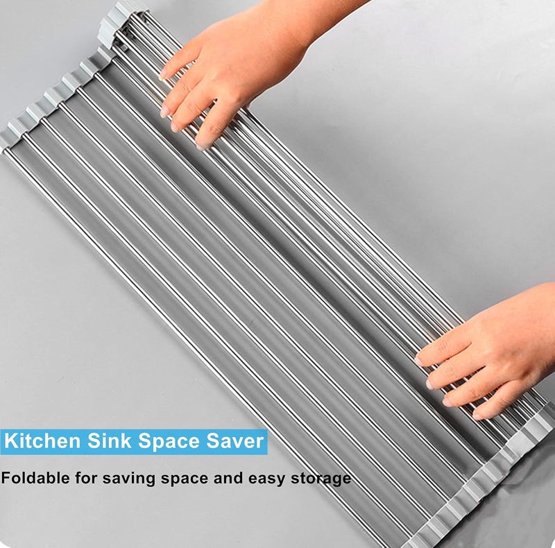 Seropy Roll Up Dish Drying Rack Over The Sink for Kitchen RV Sink 175x157 in Kitchen Drying Rack Folding Dish Drainer Mat Rolling Dish Rack Foldable Sink Rack Stainless Steel Wide Kitchen Dry Rack - Image 2