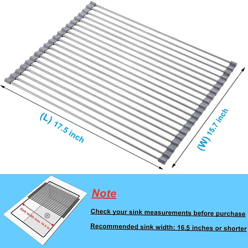 Seropy Roll Up Dish Drying Rack Over The Sink for Kitchen RV Sink 175x157 in Kitchen Drying Rack Folding Dish Drainer Mat Rolling Dish Rack Foldable Sink Rack Stainless Steel Wide Kitchen Dry Rack - Image 3