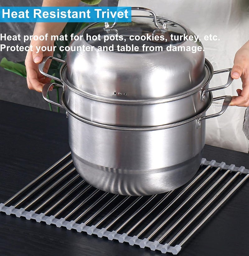 Seropy Roll Up Dish Drying Rack Over The Sink for Kitchen RV Sink 175x157 in Kitchen Drying Rack Folding Dish Drainer Mat Rolling Dish Rack Foldable Sink Rack Stainless Steel Wide Kitchen Dry Rack - Image 5