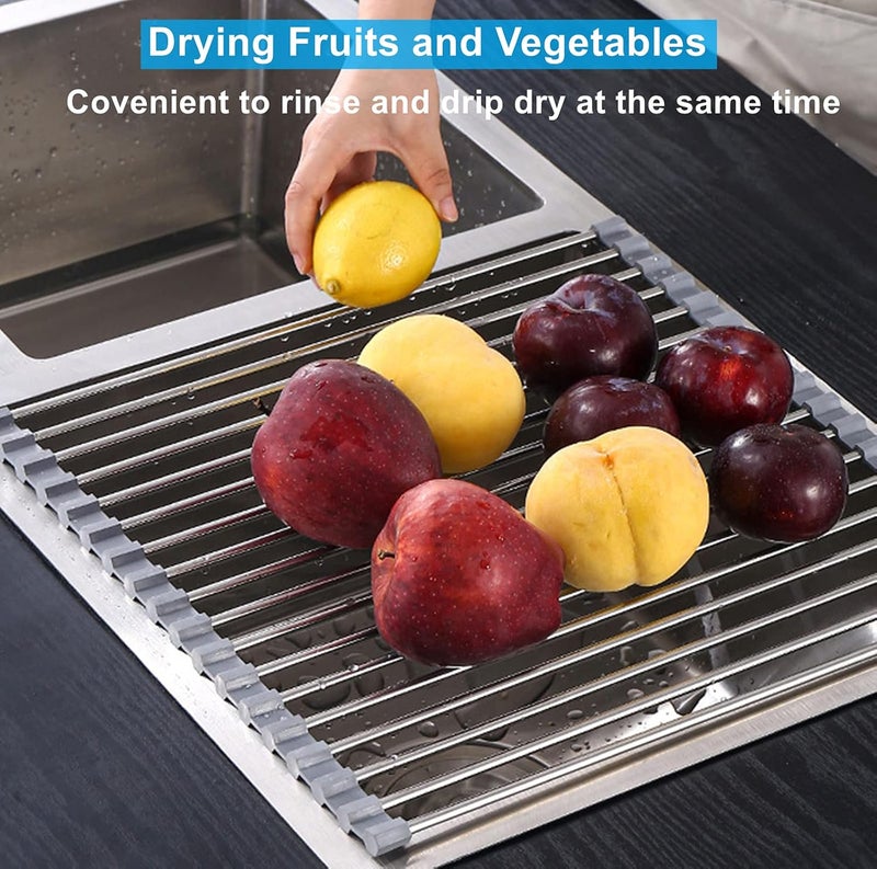 Seropy Roll Up Dish Drying Rack Over The Sink for Kitchen RV Sink 175x157 in Kitchen Drying Rack Folding Dish Drainer Mat Rolling Dish Rack Foldable Sink Rack Stainless Steel Wide Kitchen Dry Rack - Image 4