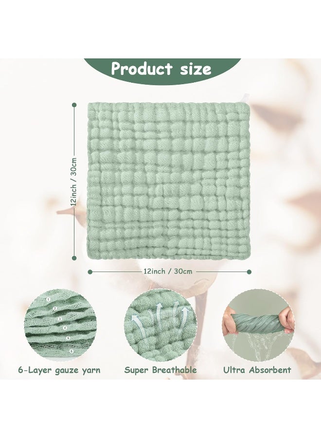 Looxii Muslin Baby Washcloths 6 Pack, 100% Cotton, 12x12 inches Large Soft Absorbent Face Towels for Newborns Gradient Green - Image 5