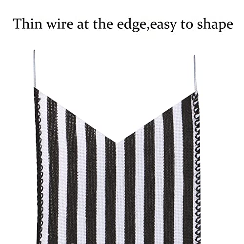 Hongsome 2 Pack Black White Stripe Halloween Fall Bows for Wreaths,12”x9.4”Black and White Christmas Decorations Bow for Gift Wrapping Tree Topper Wedding Holiday Birthday Party Wall Home Front Door - Image 3