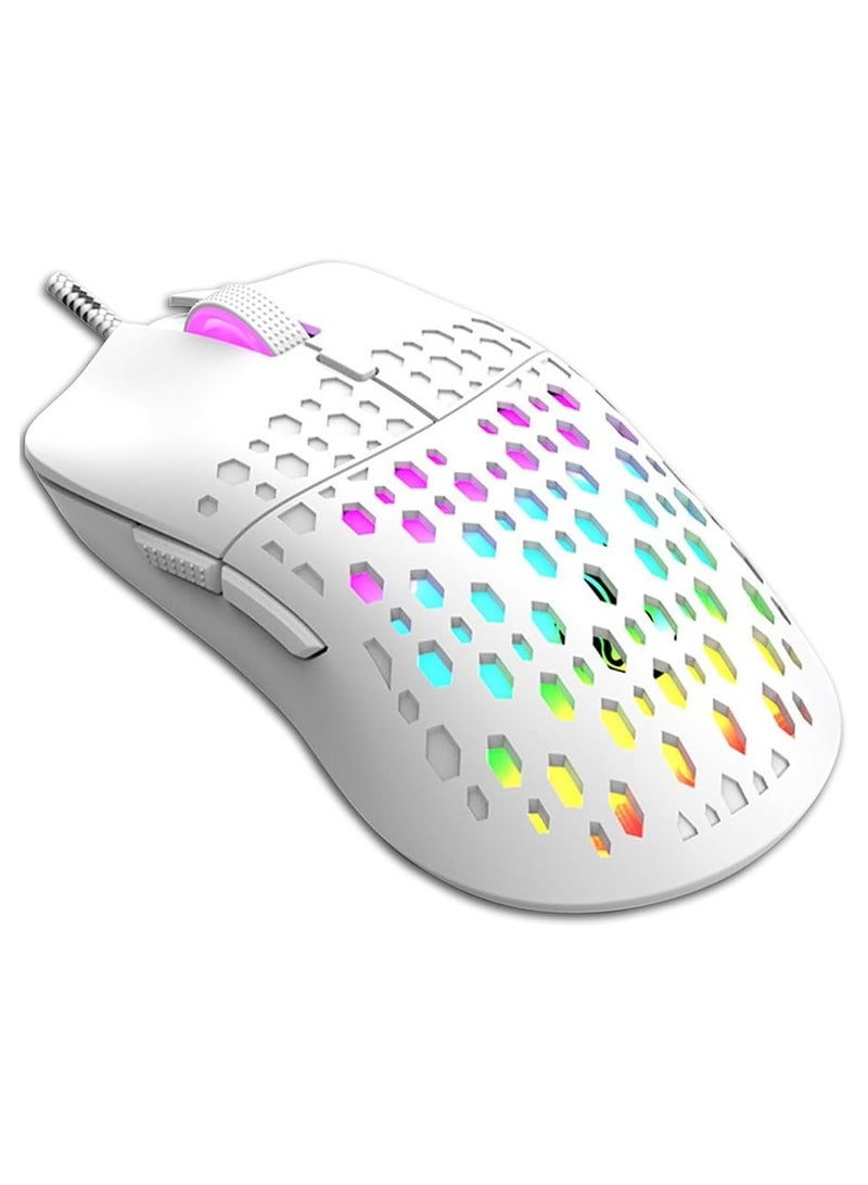 ماوس ألعاب سلكي باللون الأبيض – خفيف الوزن مع إضاءة RGB، 4 مستويات DPI قابلة للتعديل تصل إلى 3600، 6 أزرار قابلة للبرمجة، تصميم مريح لأجهزة ويندوز وماك وPC واللابتوب - Image 1