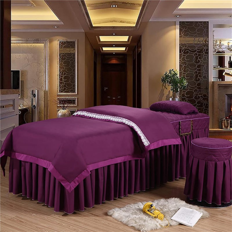 KKLT 4-Piece Solid Color Massage Table Sheet Set,Salon Bed Cover Machine Washable Massage Table Skirt for Body Physiotherapy Massage-L 185x70cm(73x28inch)