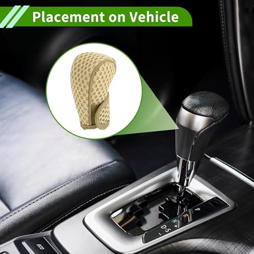 SARTE Gear Shift Knob Cover Anti-Slip Breathable Cotton mesh Anti-Scratch Handle Protector Premium for All Cars Universal fit (Beige) - Image 5