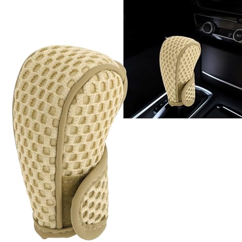 SARTE Gear Shift Knob Cover Anti-Slip Breathable Cotton mesh Anti-Scratch Handle Protector Premium for All Cars Universal fit (Beige) - Image 1