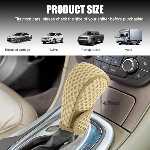 SARTE Gear Shift Knob Cover Anti-Slip Breathable Cotton mesh Anti-Scratch Handle Protector Premium for All Cars Universal fit (Beige) - Image 2