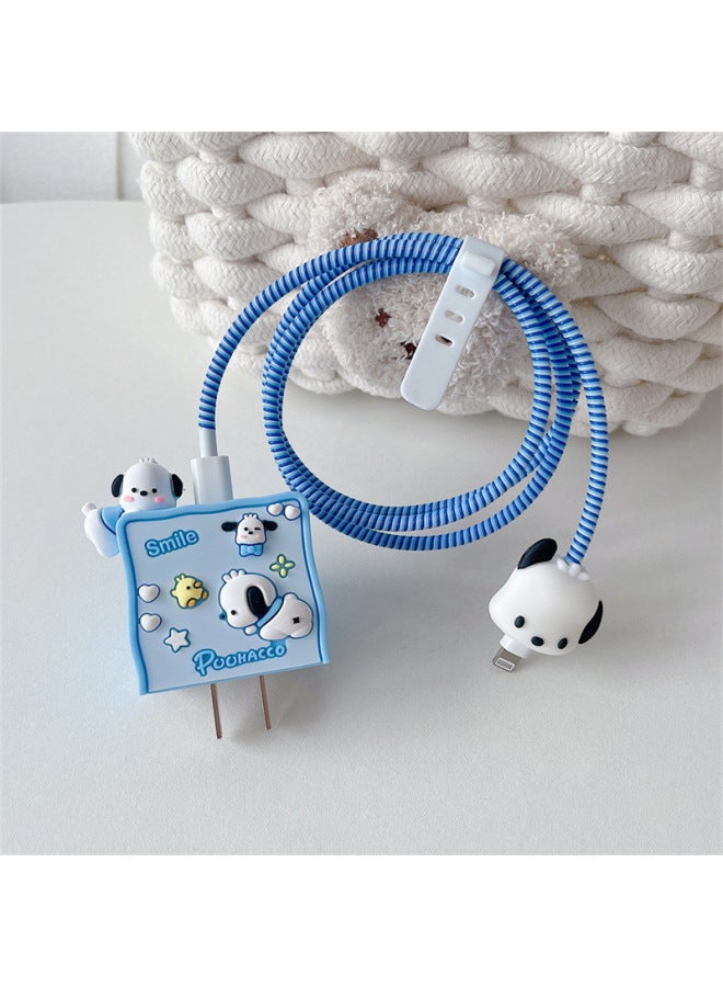 2024 Four-piece Charger Protective Cover For Apple 15 Fast Charging Protective Cover 18W/20W Charger-Specifications:155. Little White Dog (set Of Four) Big And Small Heads + 1.4m Wire Rope + Tie  - Image 1