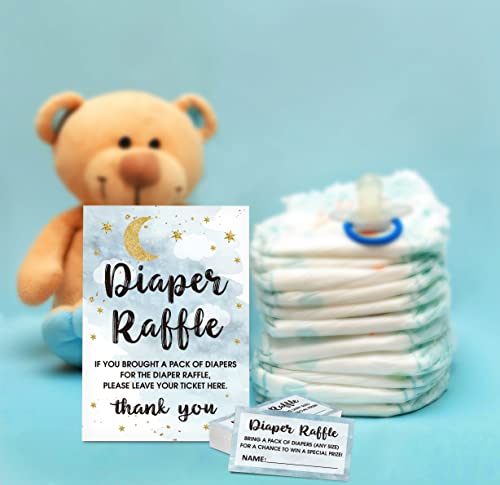 Gihyan Diaper Raffle Baby Shower Game Set(1 Standing Sign + 50 Finding Cards), Moon and Stars Diaper Raffle Tickets for Baby Shower, Twinkle Twinkle Little Star Gender Reveal Party Favor Decor - B08 - Image 3