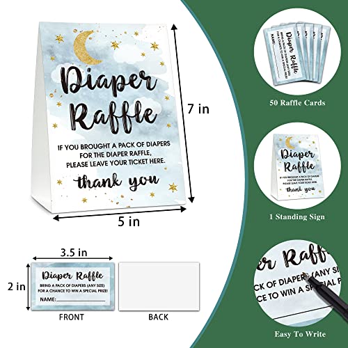 Gihyan Diaper Raffle Baby Shower Game Set(1 Standing Sign + 50 Finding Cards), Moon and Stars Diaper Raffle Tickets for Baby Shower, Twinkle Twinkle Little Star Gender Reveal Party Favor Decor - B08 - Image 2