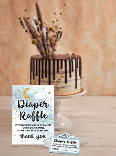 Gihyan Diaper Raffle Baby Shower Game Set(1 Standing Sign + 50 Finding Cards), Moon and Stars Diaper Raffle Tickets for Baby Shower, Twinkle Twinkle Little Star Gender Reveal Party Favor Decor - B08 - Image 4