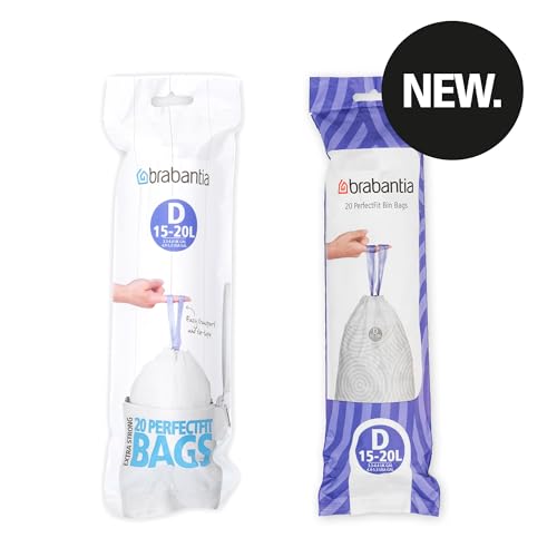 Brabantia PerfectFit Trash Bags (Size D / 4-5.3 Gal) Thick Plastic Trash Can Liners with Drawstring Handles (20 Bags) - Image 2