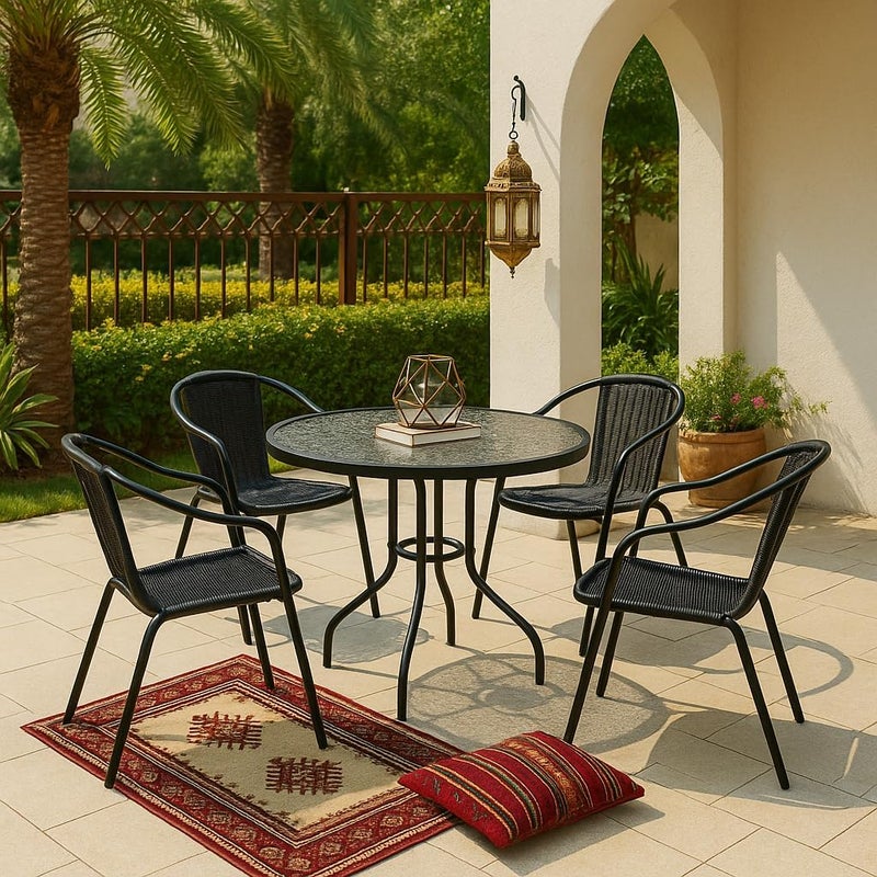 Harmony Home طقم طعام حديقة هارموني هوم - 5 قطع - 4 كراسي بولي راتان وطاولة زجاجية - أثاث فناء أسود أنثراسايت للحدائق والشرفات والتراسات - مقاوم للعوامل الجوية - Image 3