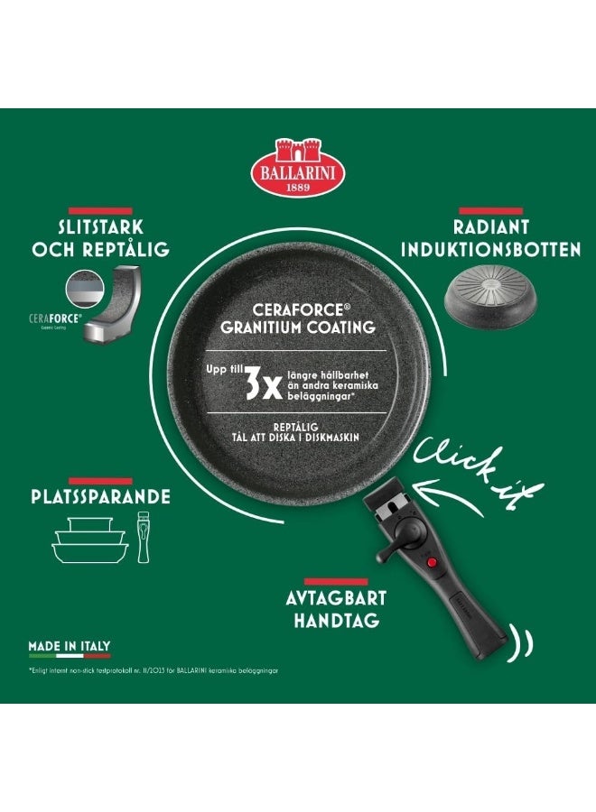BALLARINI Torre 20 + 28 cm Frying Pan Set + Saucepan 16 cm Ceramic Coating Suitable for Induction Cookers Removable Handle Aluminium - Image 2