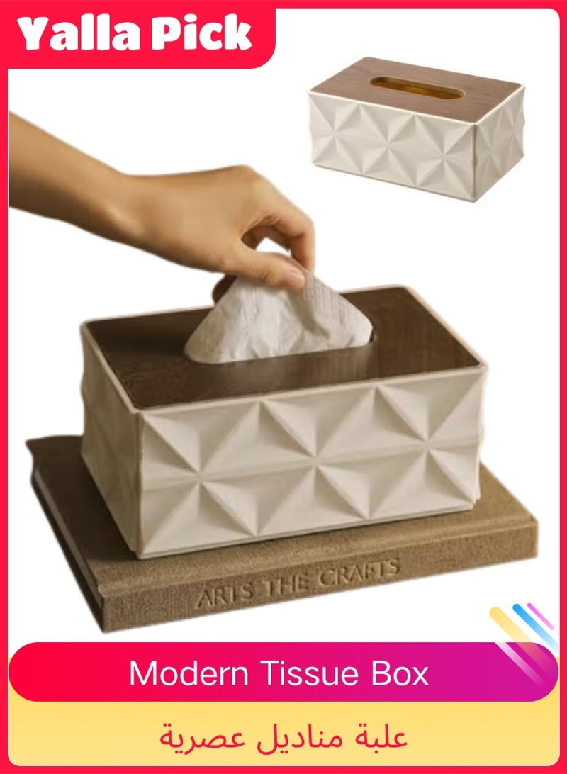 Yalla Pick Geometric Pattern Tissue Box Cover, Modern Minimalist Tissue Holder for Living Room Coffee Table, Luxury Art Style Napkin Case for Bedroom Hotel Office Decor - Image 1