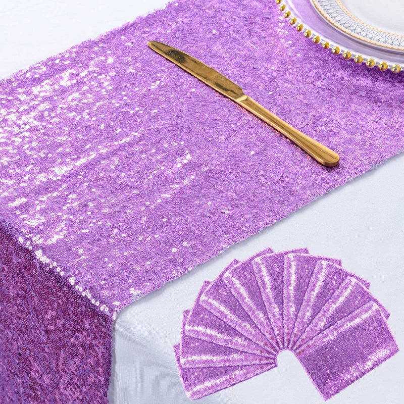 ShiDianYi Sequin Table Runners 10PCs 12x72 Lavender Glitter Table Cover for Birthday Party Wedding Table Runners Light Purple Sparkle Table Runner for Dining Room Christmas New Year Gathering