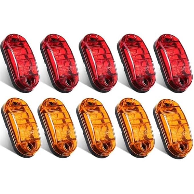 Bukela 10 Pcs 25 Inch Diode Trailer Side Marker Light Led Trailer Boats Marker Light Truck Light Oval Rv Running Lights For Exterior Marker Lights Surface Mount Accessories5 Amber5 Red - Image 1