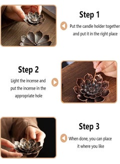 Generic Lotus Brass Incense Holder, 2Pcs Lotus Incense Sticks Burner, 5 Incense Holes with Detachable Ash Catcher for Home Fragrance Tea House Yoga Room Bedroomv  - Image 5