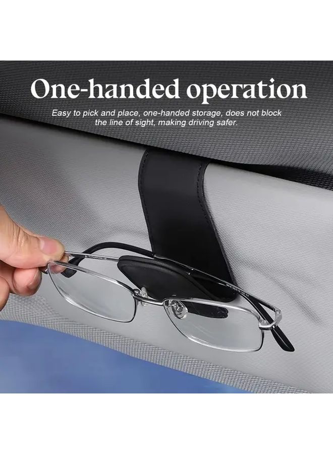 Navy Blue 2Pcs Faux Leather Magnetic Glasses And Card Holder For Car Dashboard - Image 3