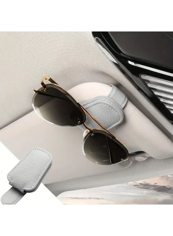 Navy Blue 2Pcs Faux Leather Magnetic Glasses And Card Holder For Car Dashboard - Image 1