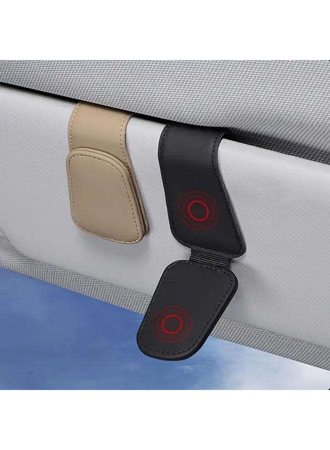 Navy Blue 2Pcs Faux Leather Magnetic Glasses And Card Holder For Car Dashboard - Image 5