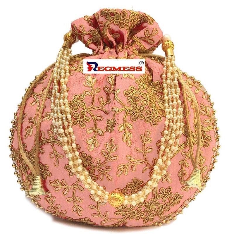 REGMESS Rajasthani Style Royal Clutch Silk Batwa Bag/Ethnic Potli Women's Potli/potli for Gift/potli for Women Party - Image 1