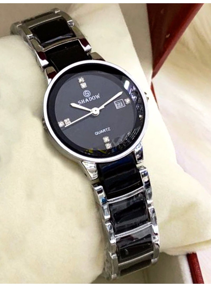 SHADOW Luxury Couple Watch Set - Premium Stainless Steel Matching His and Hers Quartz Wristwatches with Date Display & Crystal Indices - Image 5