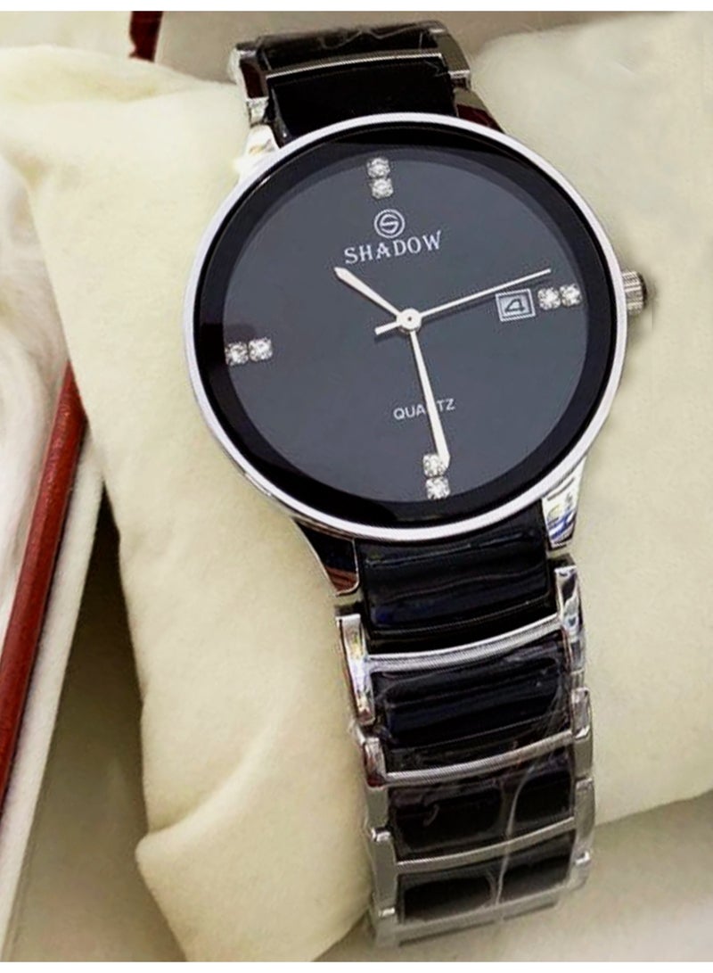 SHADOW Luxury Couple Watch Set - Premium Stainless Steel Matching His and Hers Quartz Wristwatches with Date Display & Crystal Indices - Image 4