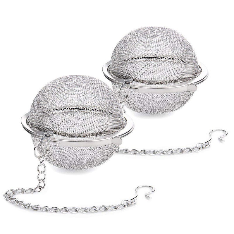 2Pcs Stainless Steel Tea Infuser Strainer, 2.04 Inch Metal Fine Mesh Tea Spice Ball for Loose Leaf Tea, Tea Filter with Chain Hook, Tea Interval Diffuser for Spices, Seasonings