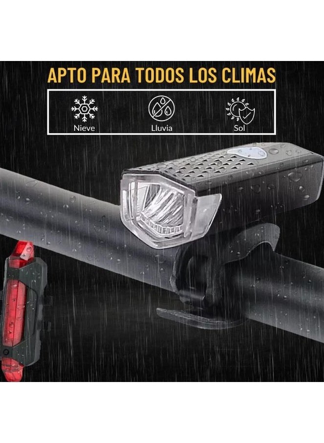 ماركة غير محددة مجموعة إضاءة أمامية وخلفية مقاومة للماء للدراجة بمنفذ USB - مجموعة ركوب ليلية  - Image 4