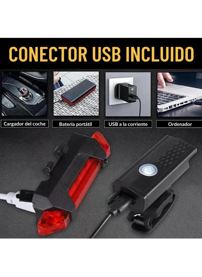 ماركة غير محددة مجموعة إضاءة أمامية وخلفية مقاومة للماء للدراجة بمنفذ USB - مجموعة ركوب ليلية  - Image 5