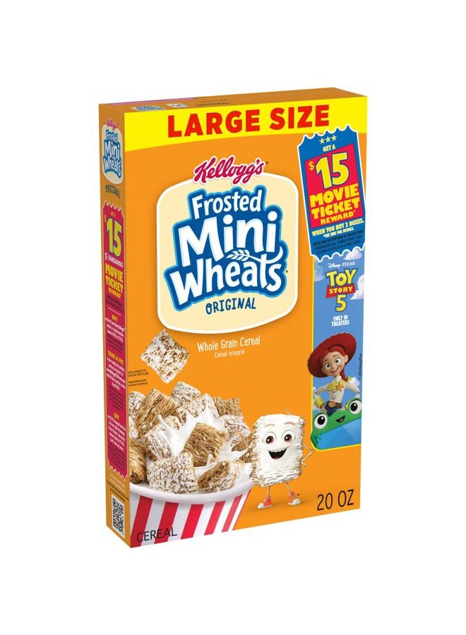 Kellogg's Frosted Mini-Wheats Breakfast Cereal, High Fiber, 48g Whole Grain, Large Size, 20 oz - Image 1