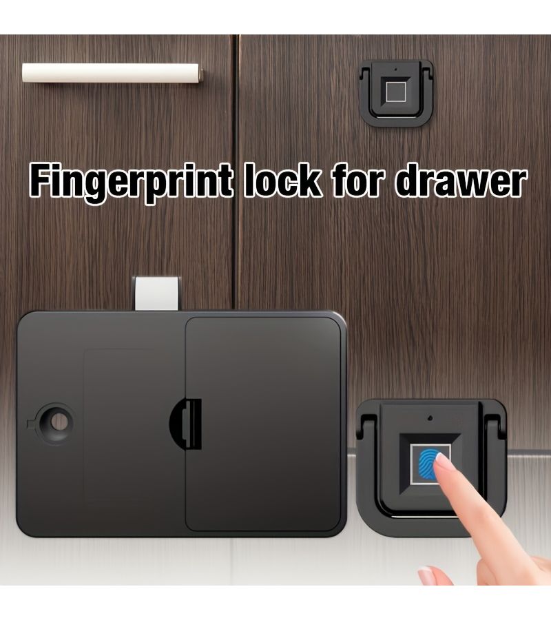 Black Smart Fingerprint Drawer Lock Keyless Entry with USB Charging for Home Cabinet Wardrobe Security - Image 2