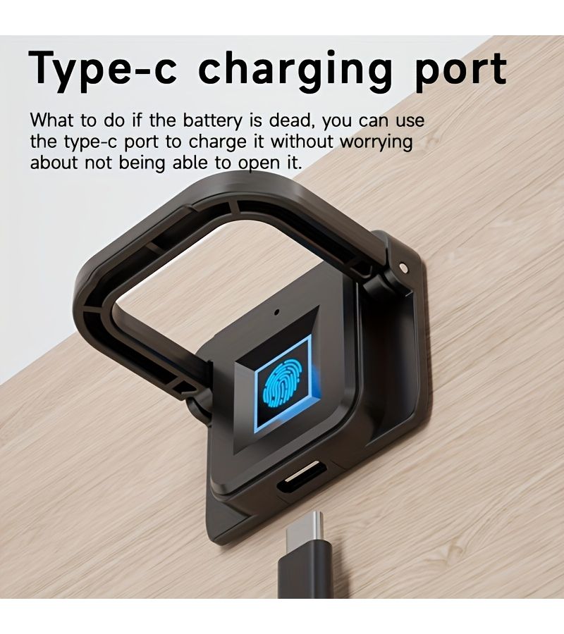 Black Smart Fingerprint Drawer Lock Keyless Entry with USB Charging for Home Cabinet Wardrobe Security - Image 3